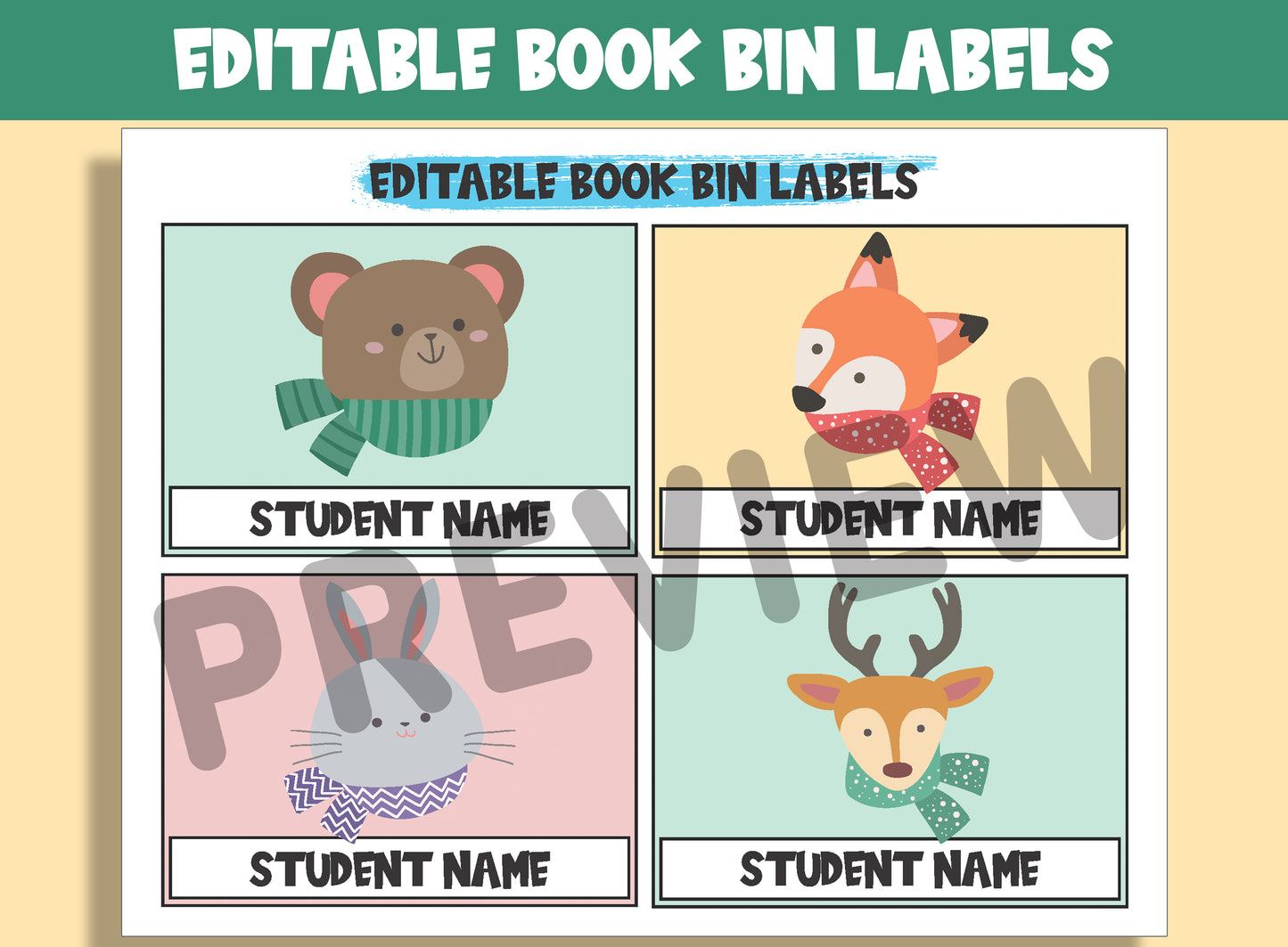 Adorable Winter Creatures at Your Fingertips: 16 Editable Book Bin Labels for Classroom Charm, PDF File, Instant Download