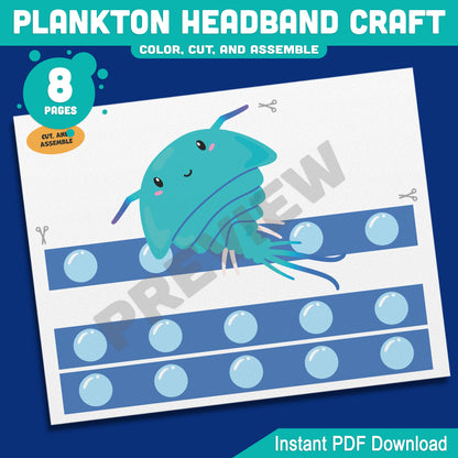 Plankton Headband Craft Under the Sea Paper Hat Activity, Pre-color + Black and White