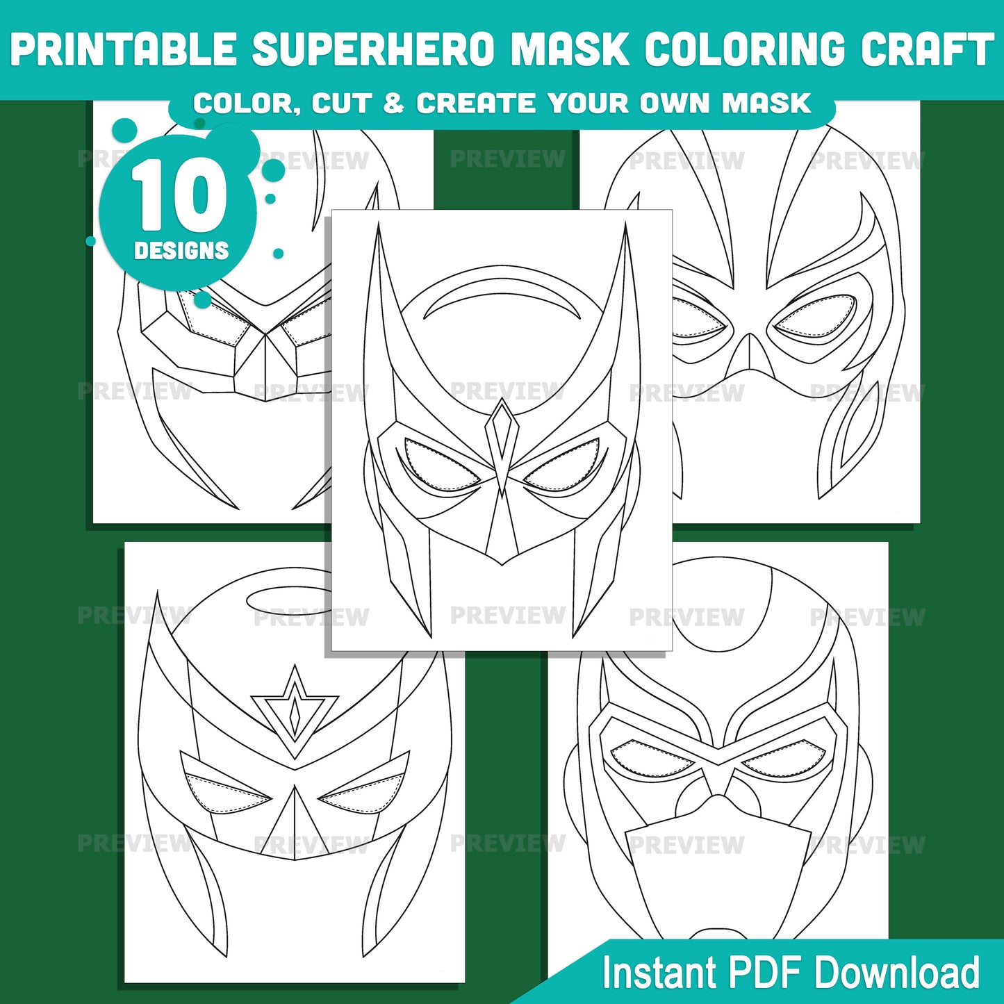 Superhero Mask Coloring Craft, Printable Superhero Set for Kids, Color Your Own Design, Cut and Wear Classroom Activity Pack
