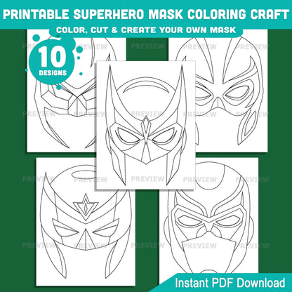 Superhero Mask Coloring Craft, Printable Superhero Set for Kids, Color Your Own Design, Cut and Wear Classroom Activity Pack