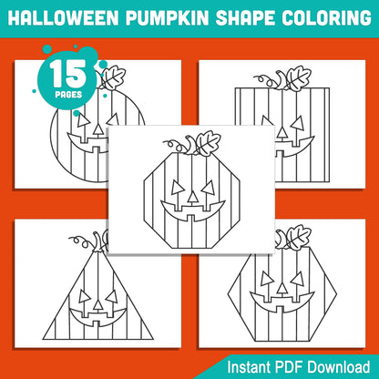 Halloween Pumpkin Shape Coloring Pages: 15 Fun Pages for 2D Shape Recognition, Featuring Spookley – Perfect for Kids’ Learning, PDF Instant Download