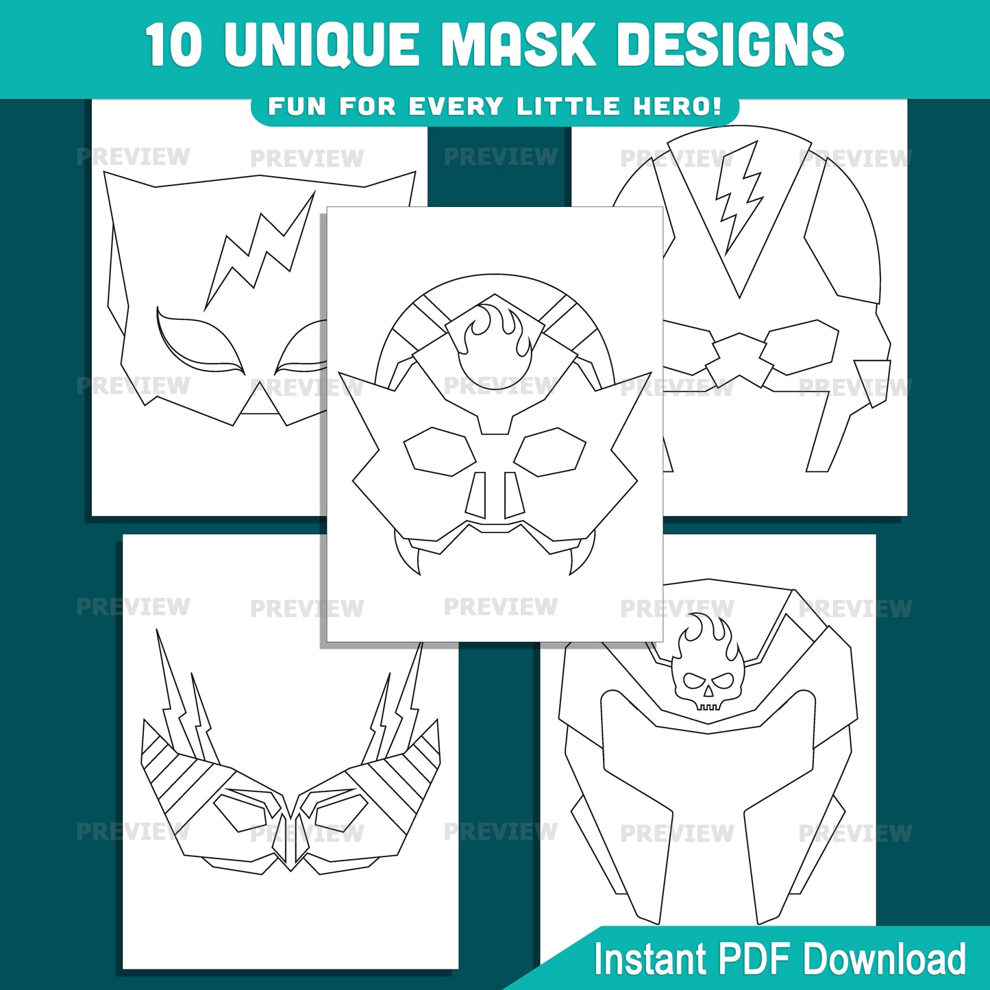 Super Hero Paper Mask Craft, Color Your Own Printable Masks, Cut & Wear Activity, Wearable Paper Masks, Instant PDF, US Letter, A4