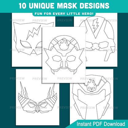 Super Hero Paper Mask Craft, Color Your Own Printable Masks, Cut & Wear Activity, Wearable Paper Masks, Instant PDF, US Letter, A4