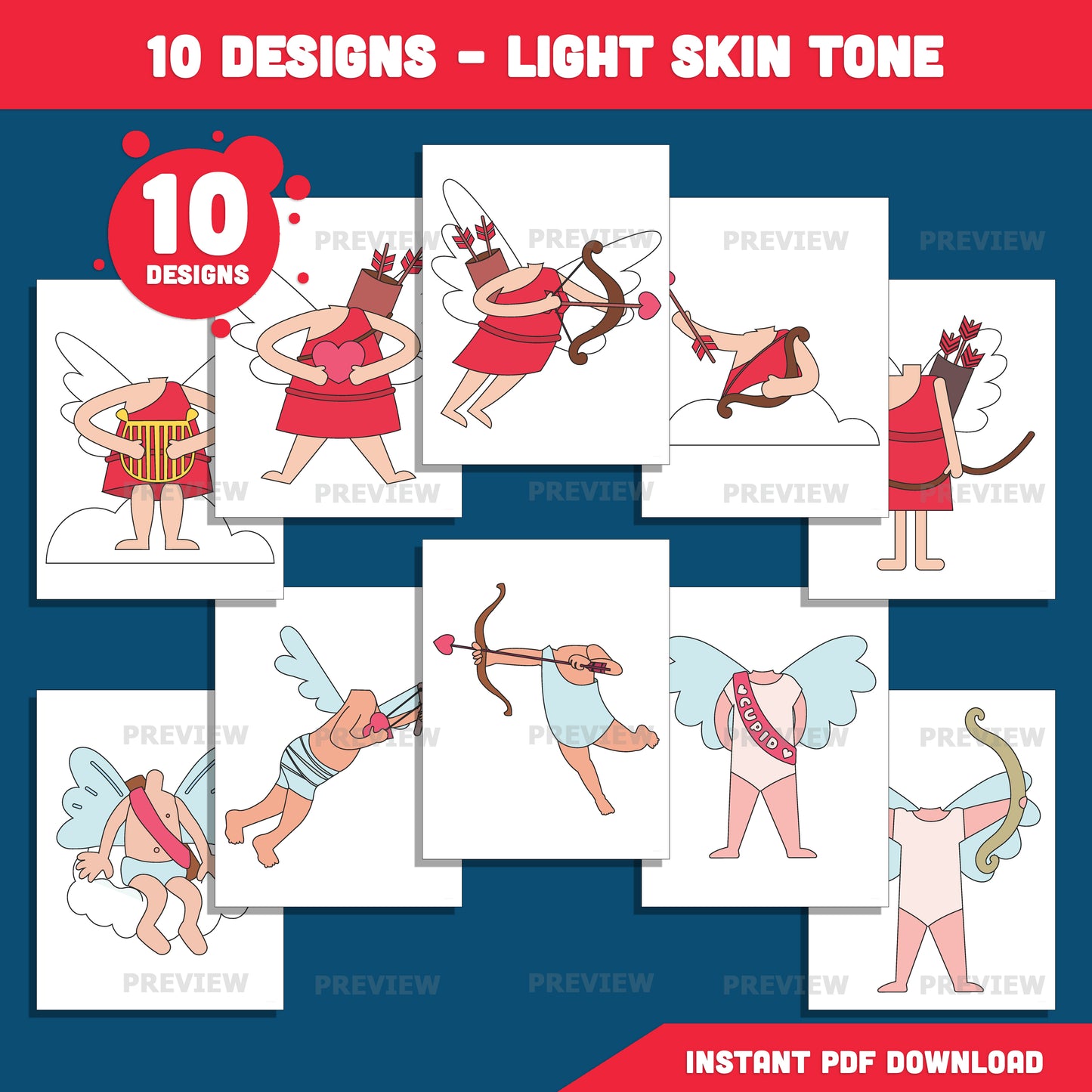 Cupid Add Your Photo Templates, Valentine Cut & Paste Add Your Own Face Craft, Bulletin Board Displays, 10 Unique Designs, Coloring Version Included