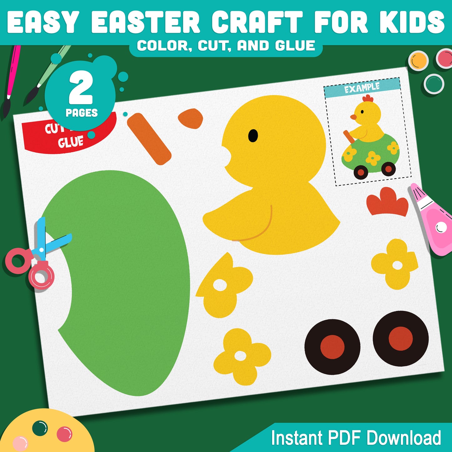 Easy Easter Chick Craft for Kids, Printable Easter Craft Activity, Spring Art Project, Bulletin Board Display, Pre-Colored and Black & White PDF