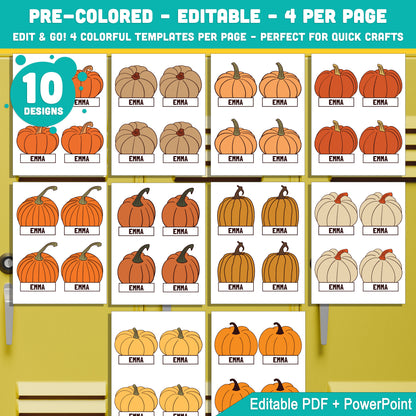 Autumn Pumpkins Themed Name Tags – Editable Locker & Cubby Labels, 40 Pages, PDF + PowerPoint, Back to School Download