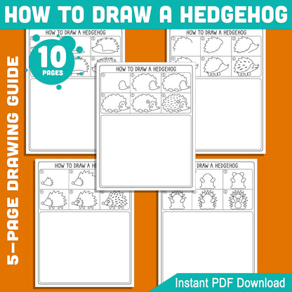 Learn to Draw a Hedgehog for Kids: Step-by-Step 5-Page Tutorial with 5 Fun Fall Coloring Pages, Perfect for Creative Autumn Art Fun, Instant Download!