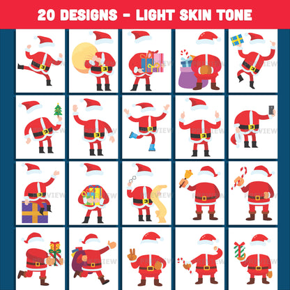 Printable Santa Body Template PNG Crafts – Add Your Own Face Christmas Project, 20 Designs Light + Dark Skin Tones, PDF + PNG for School and Home Use