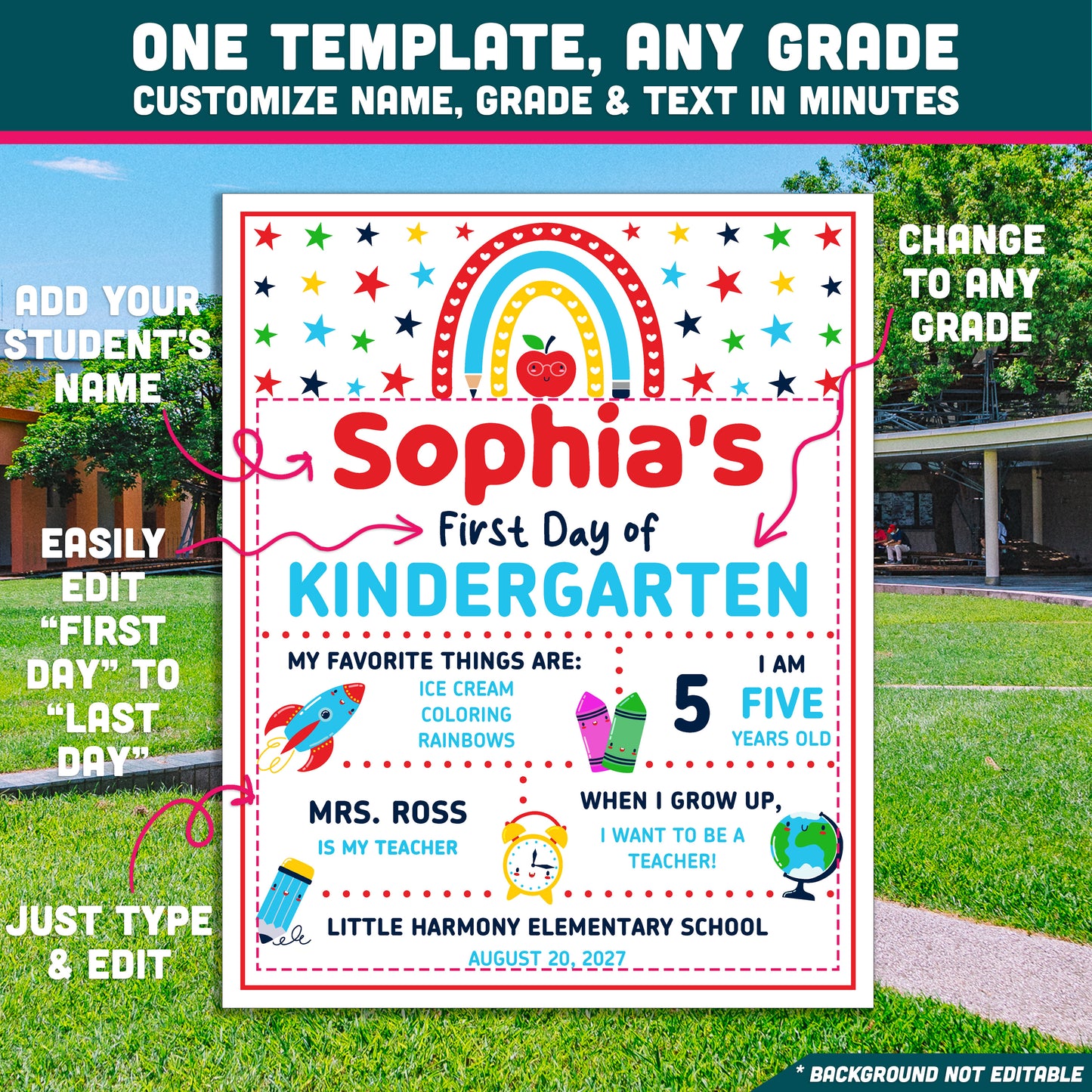 Printable School Milestone Board, Editable Back to School Poster, First & Last Day School Sign, Classroom Photo Board
