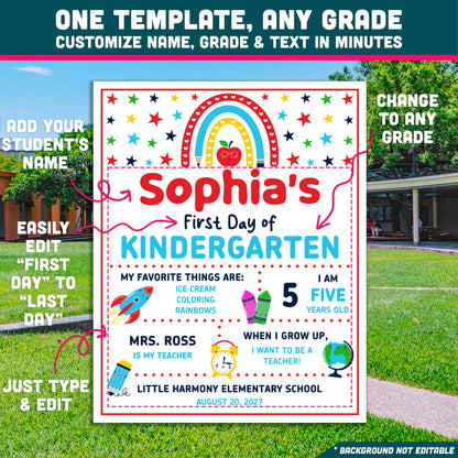 Printable School Milestone Board, Editable Back to School Poster, First & Last Day School Sign, Classroom Photo Board