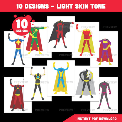 Superhero Bodies, Add Your Own Face Craft Templates, Student Display Craft, Black White Coloring Sheets