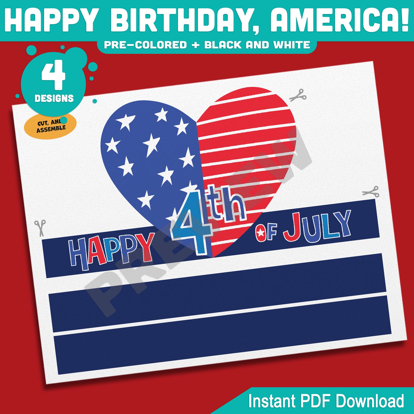Happy Birthday, America! Patriotic Wearable Activity, Printable Crown, Hat & Headband Templates for Kids