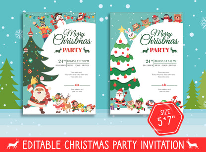 Jolly Kids Delight: Editable Merry Christmas Party Invitation - 2 Designs, 2 Sizes (8.5"x11" and 5"x7") - PDF Instant Download