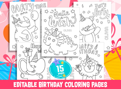 Colorful Celebrations: 15 Editable Birthday Coloring Pages