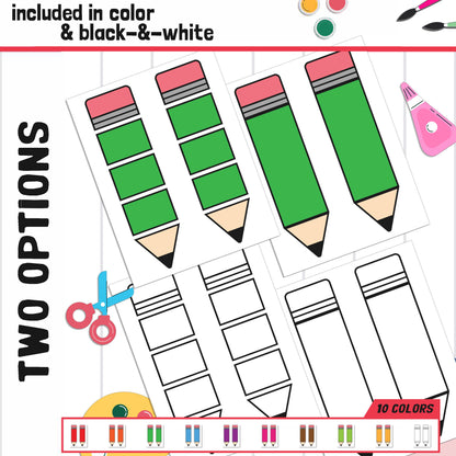 Pencil Name Craft Activity: Back to School Bulletin Board, 40 Pages, 2 Options, Blank & Editable, Color and Black-and-White Versions