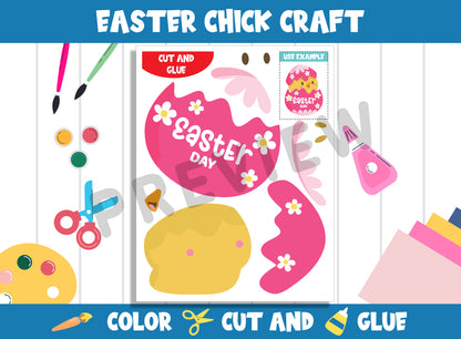 Printable Easter Chick Craft Activity - Color, Cut, and Glue for PreK to 2nd Grade, PDF File, Instant Download