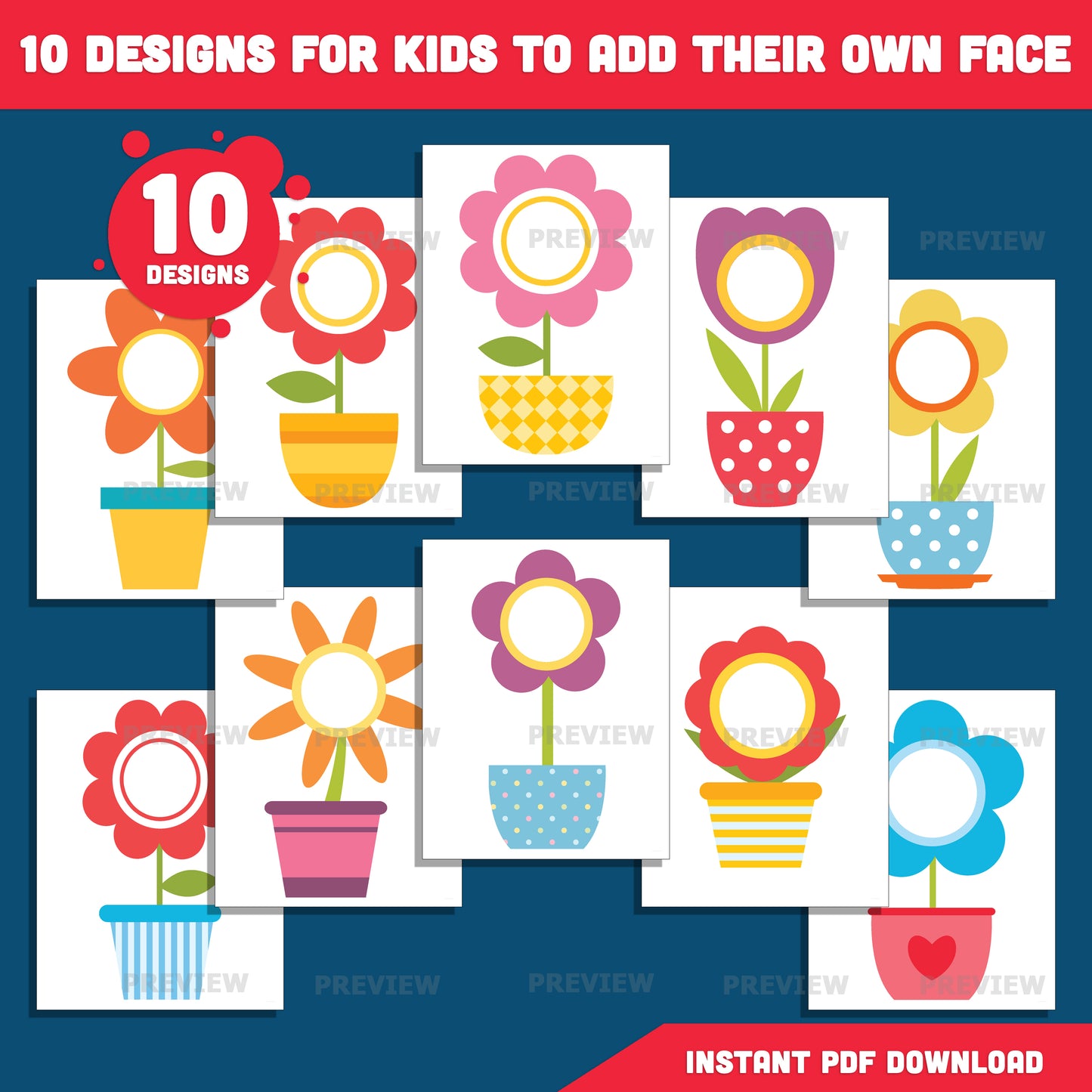 Spring Flower Add Your Face Craft, Printable Flower Body Templates, Photo Insert Craft Activity, 10 Designs, Coloring Version Included, Spring Bulletin Board