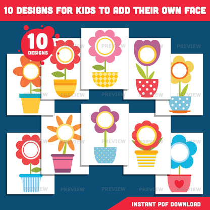 Spring Flower Add Your Face Craft, Printable Flower Body Templates, Photo Insert Craft Activity, 10 Designs, Coloring Version Included, Spring Bulletin Board