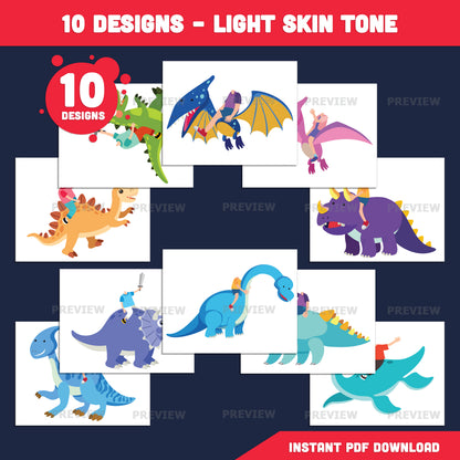 Kids Ride-On Dinosaur Craft, Add Your Own Face Printable, Dinosaur Rider Costume Template, Cut and Paste Activity, Coloring Version