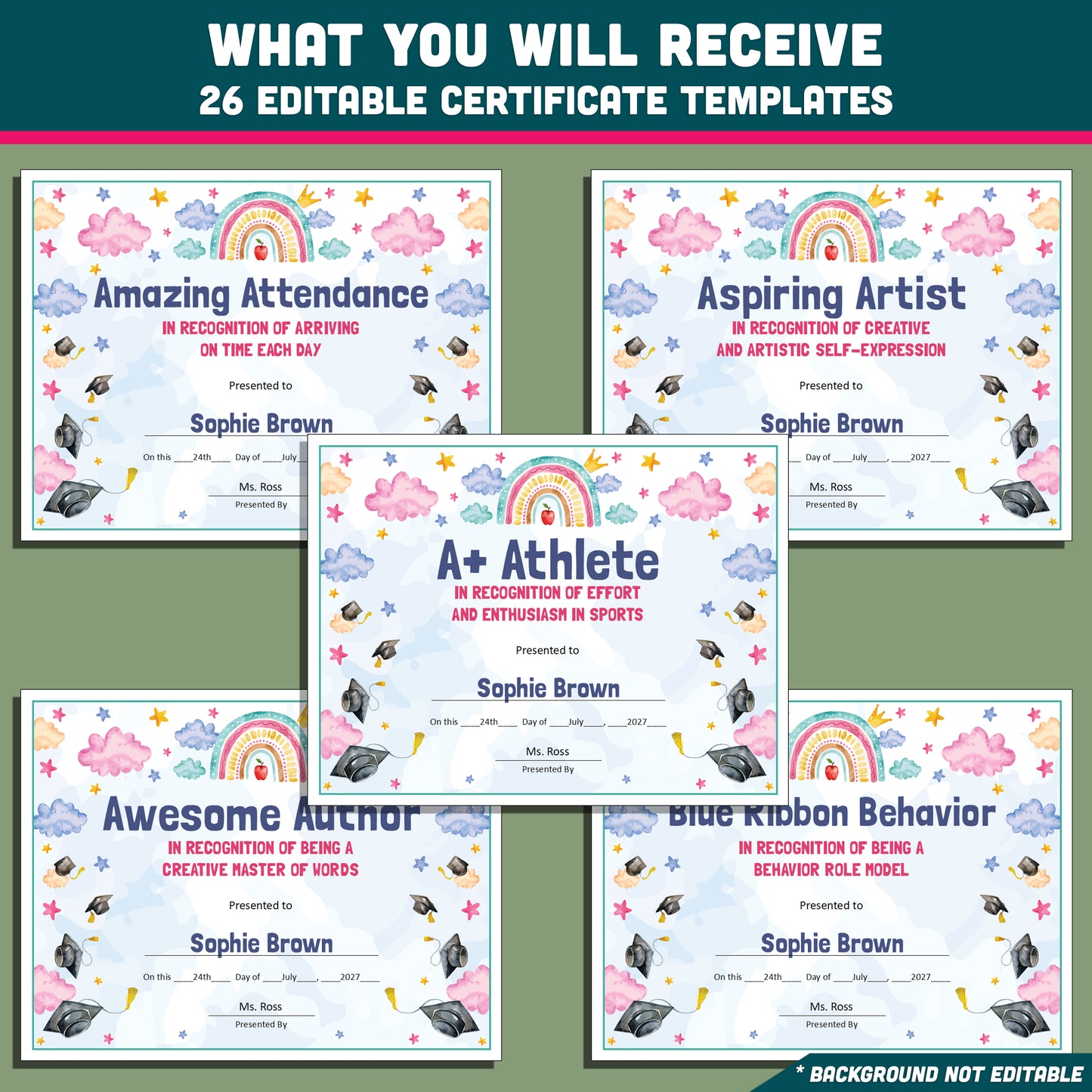 Editable Classroom Awards for Preschool, TK, Pre-K, Kindergarten, and 1st Grade, Recognition Set