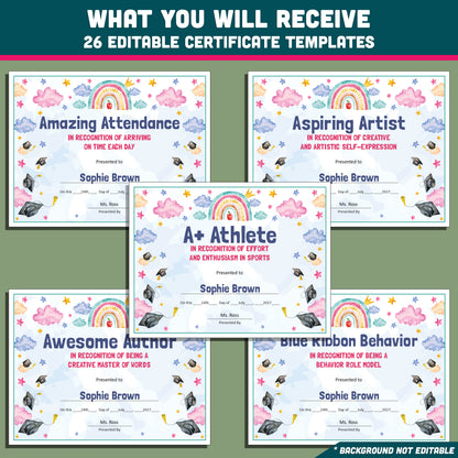 Editable Classroom Awards for Preschool, TK, Pre-K, Kindergarten, and 1st Grade, Recognition Set