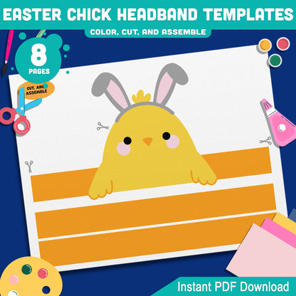 Easter Chick Headband Templates – Spring Paper Crown Printable, Holiday Hat Craft for Kids, Pre-color + Black & White, Cut & Assemble