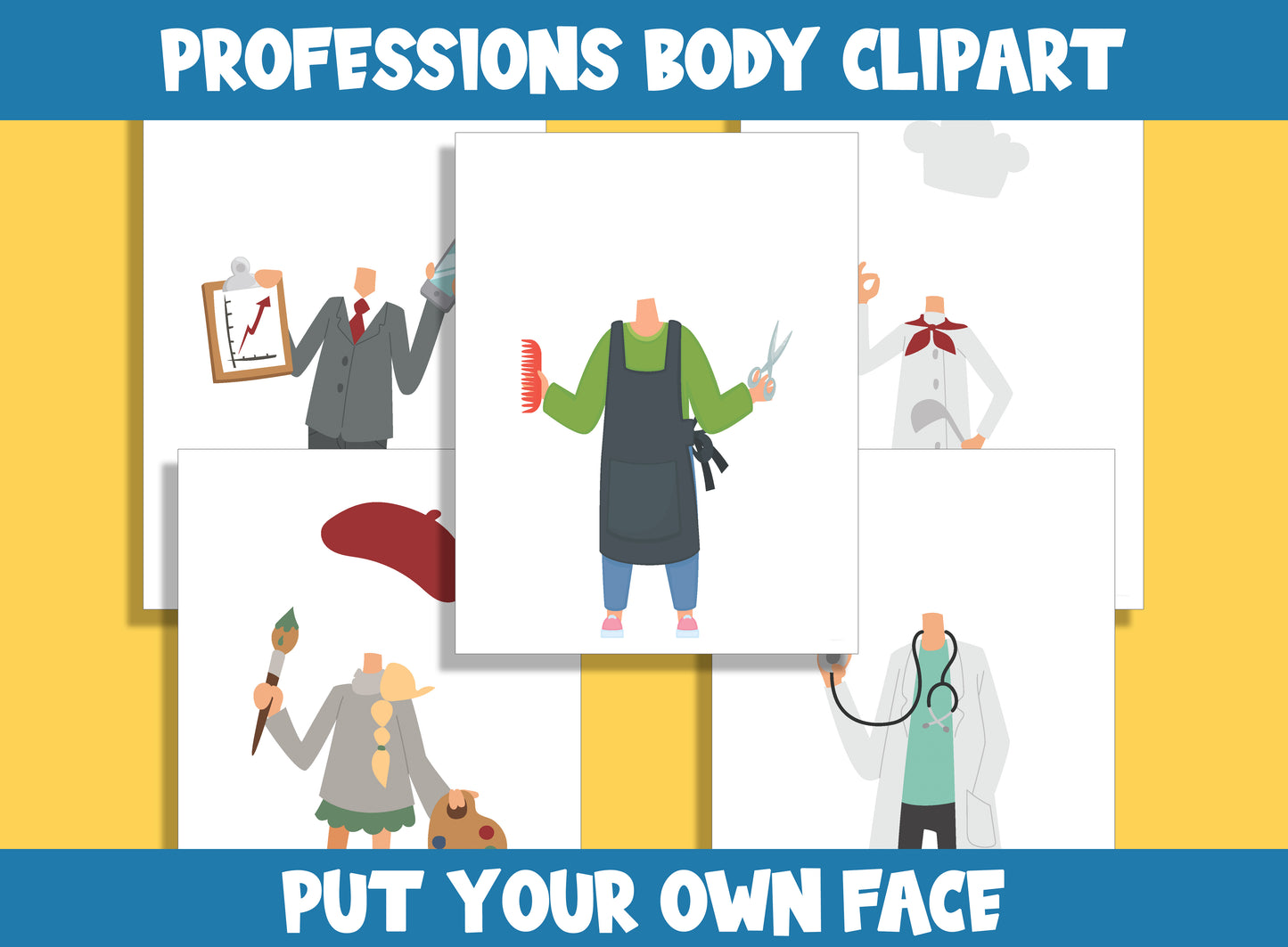 Professions Body Clipart, Color, Cut, & Glue, Put Your Own Face, for PreK to 7th