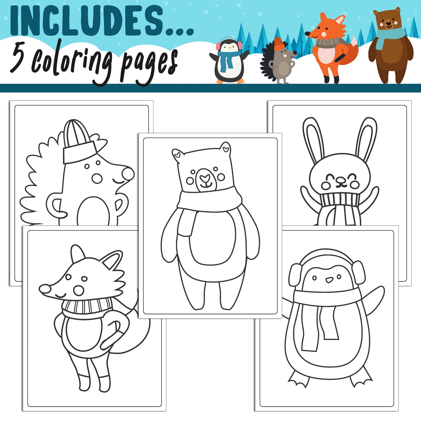 Learn How to Draw a Winter Animal: Directed Drawing Step by Step Tutorial, Includes 5 Coloring Pages, PDF File, Instant Download.