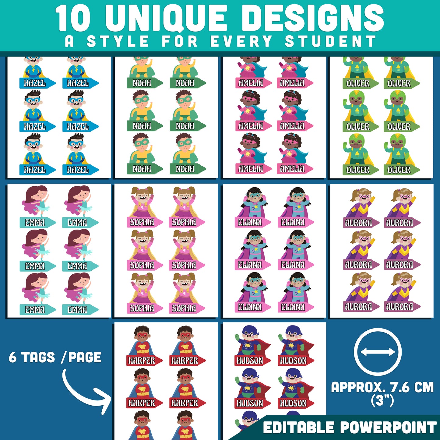 Superhero Theme Editable Labels, Name Tags, Locker & Cubby Labels, Classroom Setup, PowerPoint, 10 Designs, Student Spaces, US Letter, A4