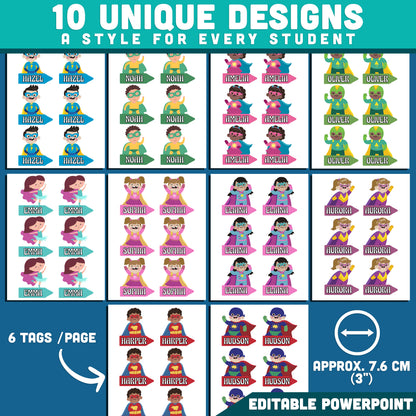Superhero Theme Editable Labels, Name Tags, Locker & Cubby Labels, Classroom Setup, PowerPoint, 10 Designs, Student Spaces, US Letter, A4