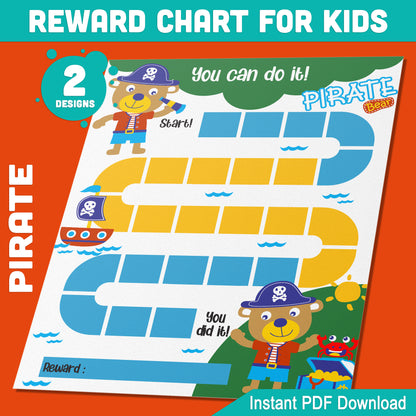 Adventure Pirate Reward Chart: 2 Playful Designs for Kids' Motivation & Organization, 8.5x11 Inches, PDF Instant Download