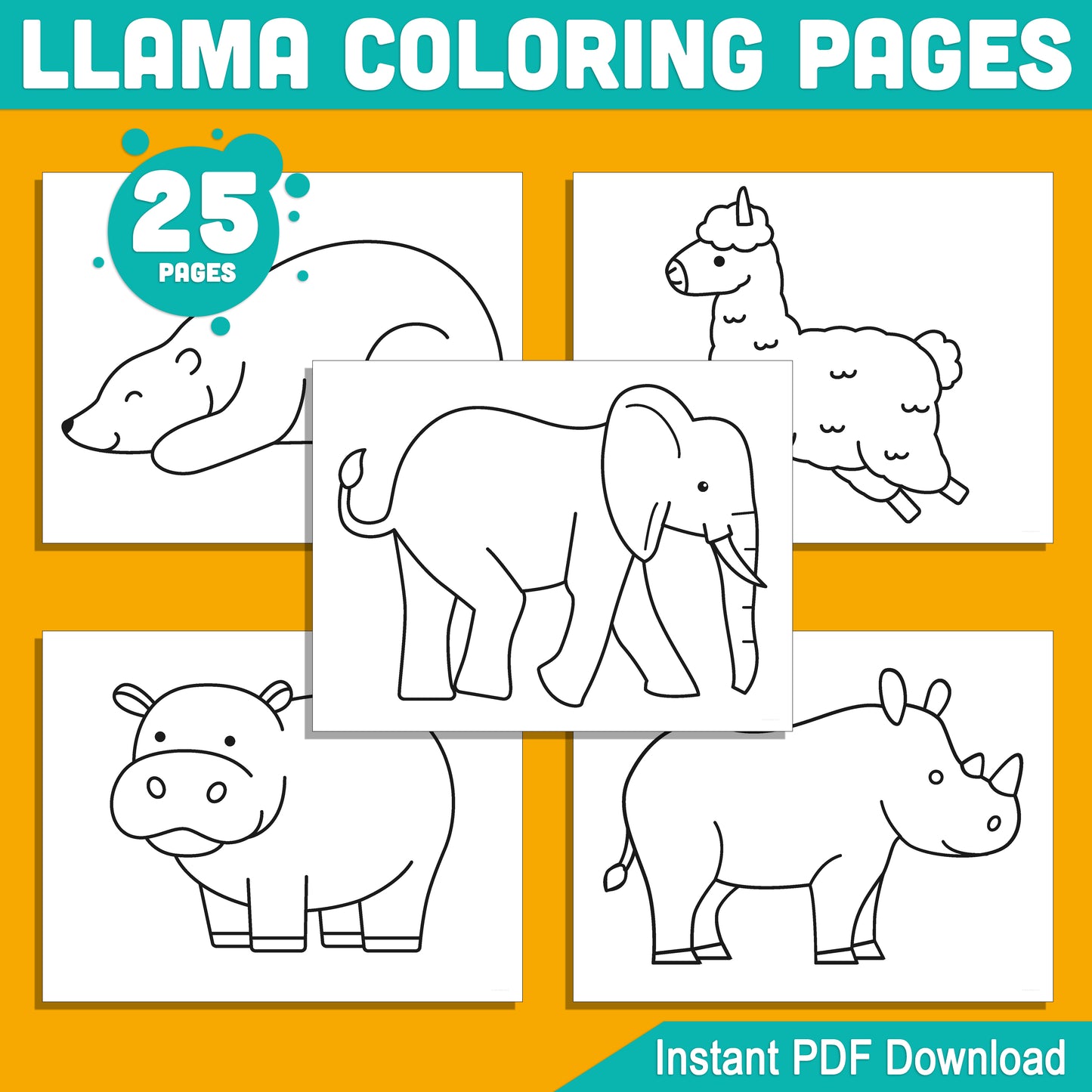 25 Simple Zoo Animal Coloring Pages for Kids – Perfect for Preschool & Kindergarten, Fun, Creative Activity, Easy-to-Print PDF, Instant Download