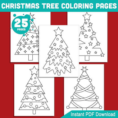 25 Simple Christmas Tree Coloring Pages for Kids – Fun, Easy-to-Print PDF for Creative Holiday Activity, Perfect for Toddlers & Preschoolers, Instant Download