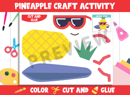 Summer Pineapple Craft Activity - Color, Cut, and Glue for PreK to 2nd Grade