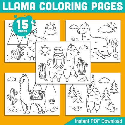 15 Simple Llama Coloring Pages for Kids – Perfect for Preschool & Kindergarten, Fun and Easy-to-Print PDF Activity, Instant Download