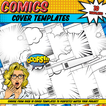 Comic Storyboard: 106 Templates, 10 Covers, 32 Blank Pages, 64 Pages with Speech Bubbles, PDF Instant Download