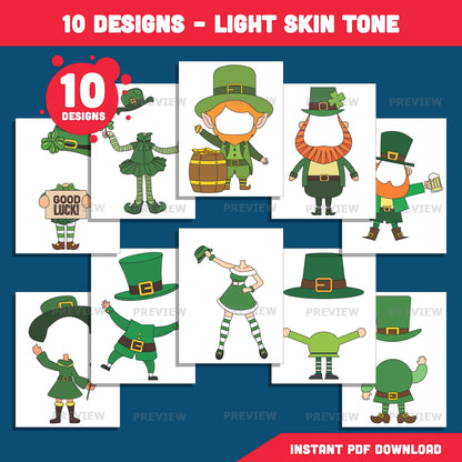 Leprechaun Body Templates, St. Patrick’s Day Add Your Own Face Craft for Kids, Printable Coloring Body Templates