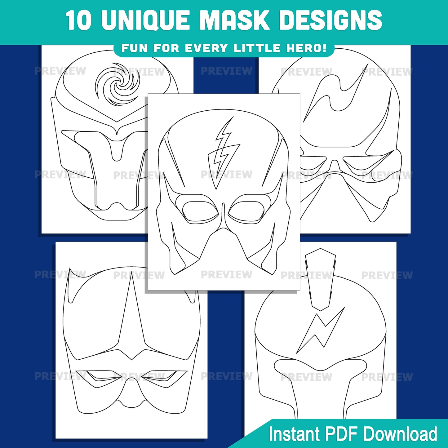 Superhero Mask Templates, Color Your Own Printable Masks, Cut & Wear Activity, Printable Wearable Masks, Instant PDF, US Letter, A4