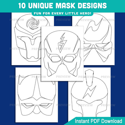 Superhero Mask Templates, Color Your Own Printable Masks, Cut & Wear Activity, Printable Wearable Masks, Instant PDF, US Letter, A4