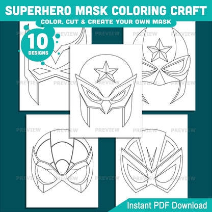 Superhero Mask Coloring Craft, Printable Party Activity Pack for Kids, Color Your Own Superhero Design, Cut and Wear Fun Craft