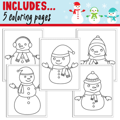 How To Draw a Snowman for Kids, Directed Drawing Step by Step Tutorial, Includes 5 Coloring Pages, PDF File, Instant Download