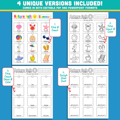 Editable Beach Scavenger Hunt for Kids – 4 Fun Versions for Outdoor Learning, PDF + PPT, Great for Summer Nature Exploration