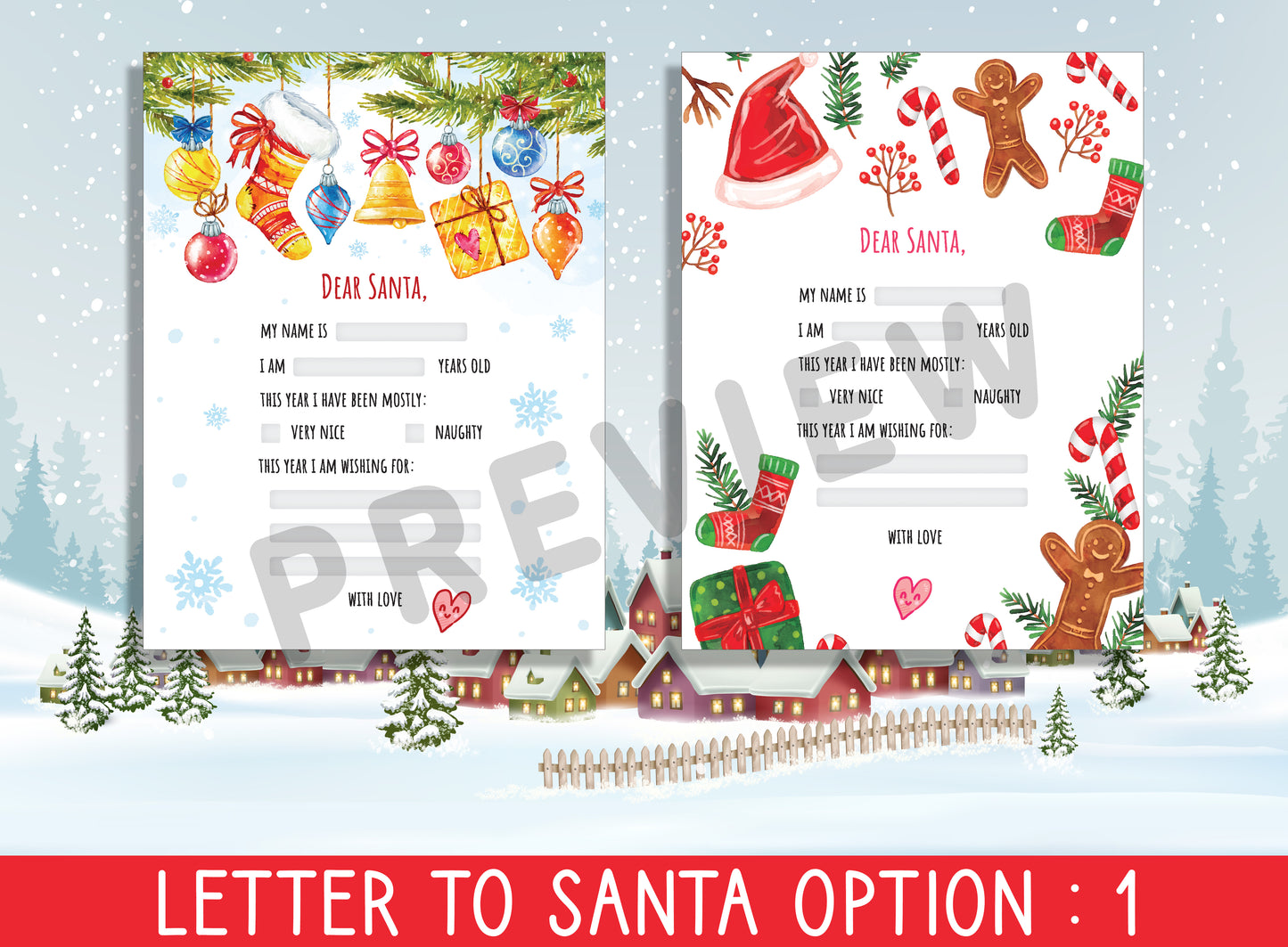 Whimsical Wishes: Fillable & Blank Letter to Santa Prints - Capture Festive Dreams in Style, PDF File, Instant Download