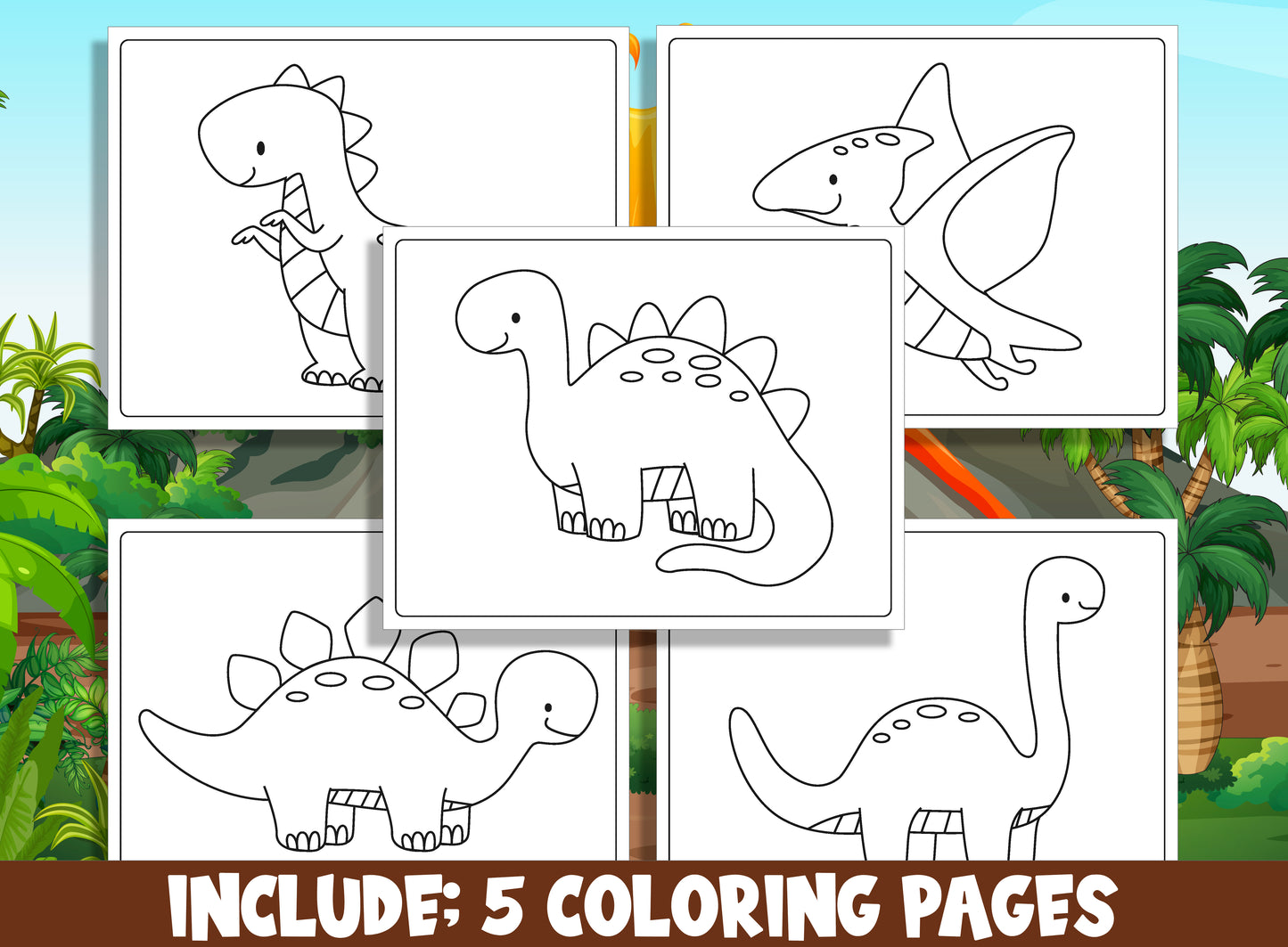 Learn How to Draw a Dinosaur, Directed Drawing Step by Step Tutorial, Includes 5 Coloring Pages, PDF File, Instant Download