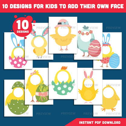 Easter Baby Chick Add Your Face Crafts | Coloring Included | High-Resolution PDF + PNG Files for Bulletin Boards, Parties & Classrooms