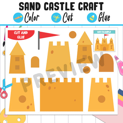 Sandcastle Shapes, Build a Sandcastle: Summer Craft Activity for Kids - Color, Cut, and Glue Fun for Pre K to 2nd Grade, Instant Download