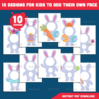 Blank Bunny Face Templates, Easter Add Your Own Face Craft, Coloring Version Included, Bulletin Board Bunny Body, PDF PNG Download
