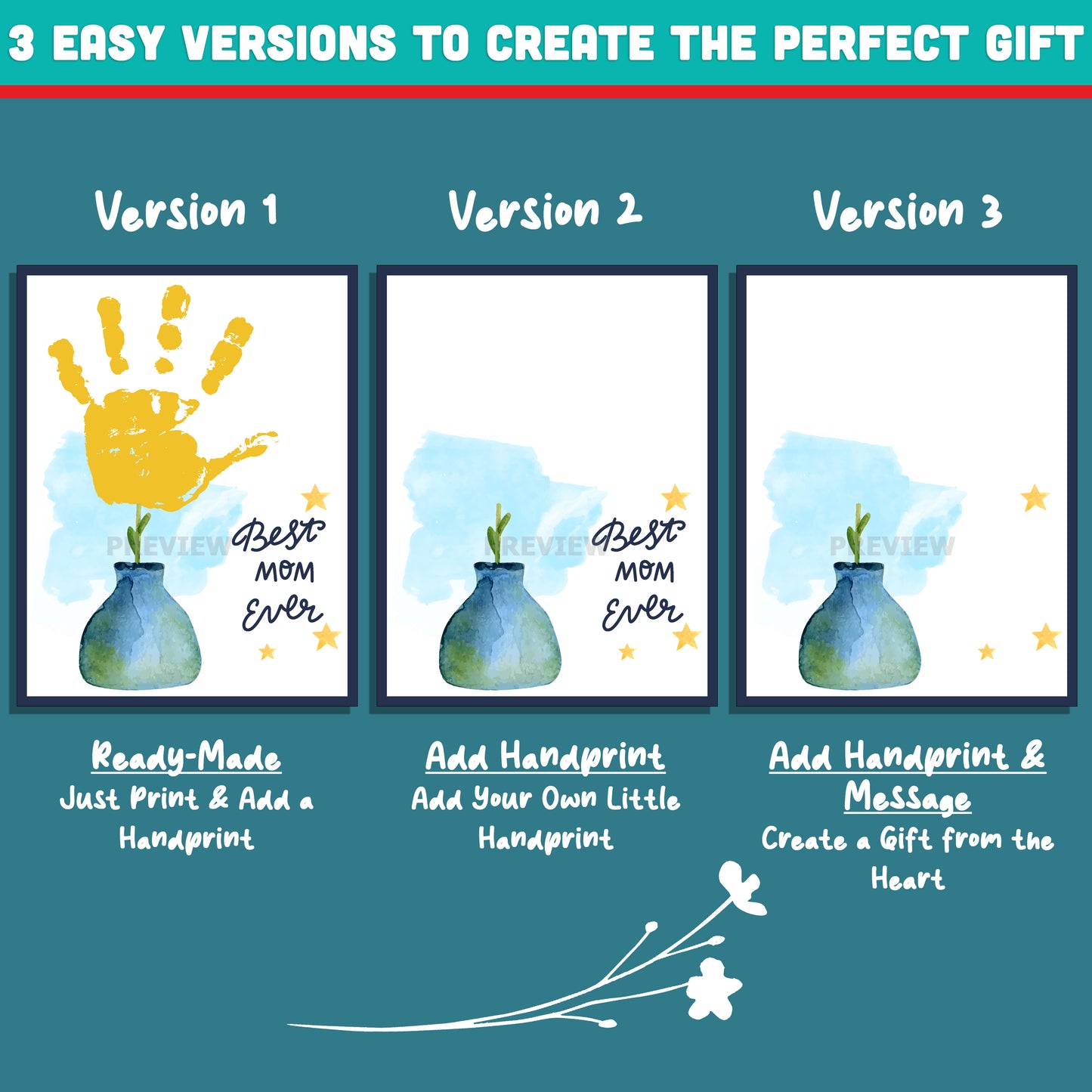 Mother's Day Handprint Flower Craft – Mother’s Day Handprint Craft for Kids, Bloom Handprint Art with Flower Pot and Vase, Keepsake Gift from Kids for Mom Grandma