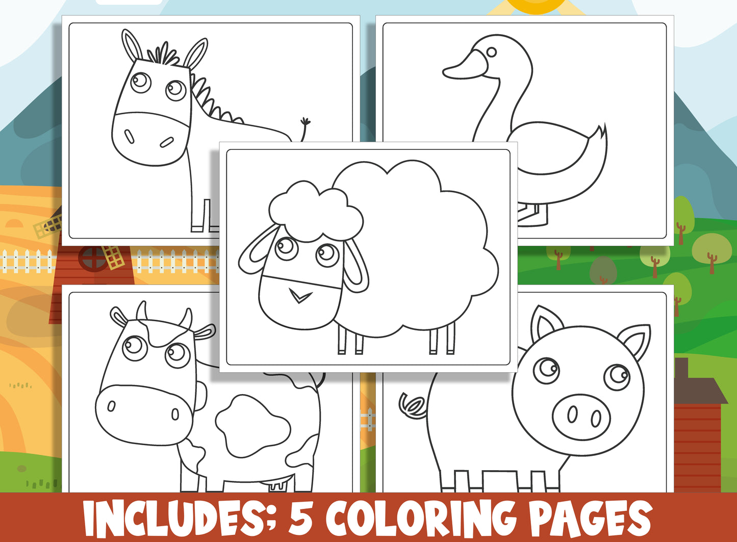 Learn How to Draw Farm Animals (Sheep, Cow, Pig, Horse, Dug), Directed Drawing Step by Step Tutorial + 5 Coloring Pages, Instant Download