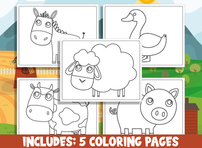 Learn How to Draw Farm Animals (Sheep, Cow, Pig, Horse, Dug), Directed Drawing Step by Step Tutorial + 5 Coloring Pages, Instant Download